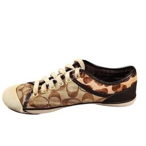 Coach Signature C Leopard‎ Shoes Womens Size 8 Brown Canvas Low Top Sneakers